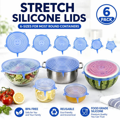 Universal Silicone Stretch Lids – Reusable Food Storage Covers (6 Pack)