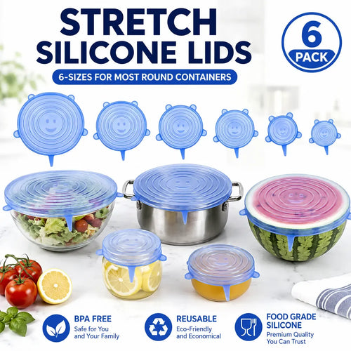 Universal Silicone Stretch Lids – Reusable Food Storage Covers (6 Pack)
