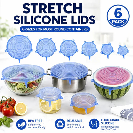 Universal Silicone Stretch Lids – Reusable Food Storage Covers (6 Pack)