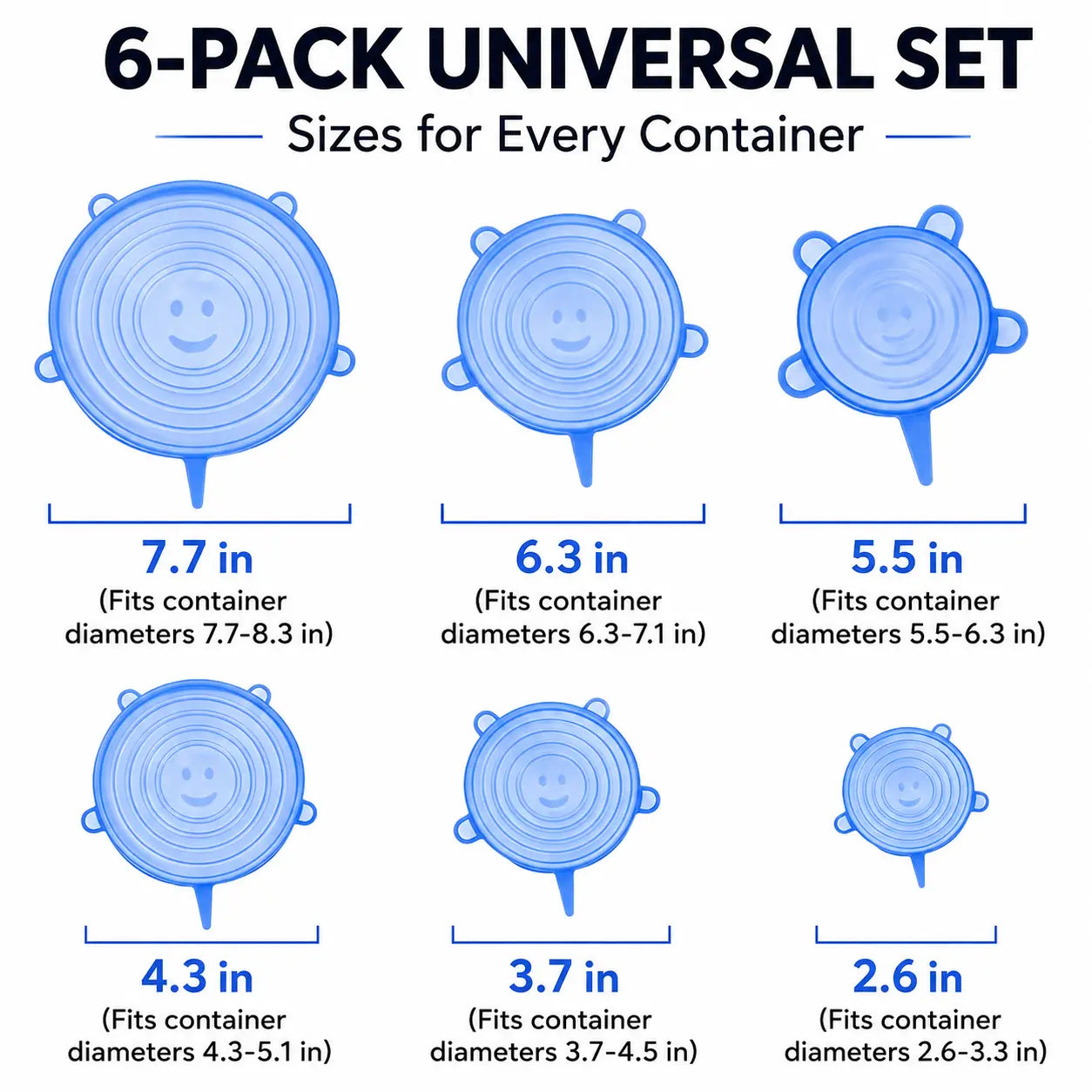 Universal Silicone Stretch Lids – Reusable Food Storage Covers (6 Pack)