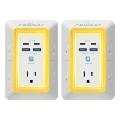 POWSAF Multi Plug Outlet Surge Protector with USB Ports