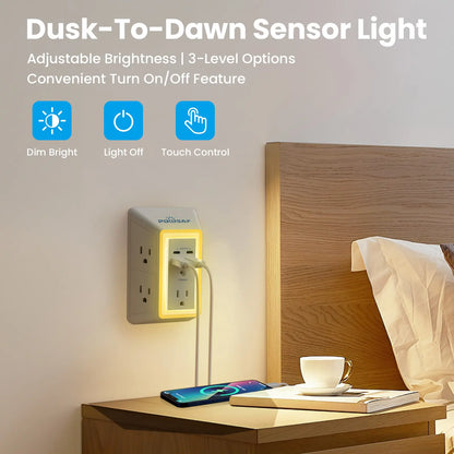 POWSAF Multi Plug Outlet Surge Protector with USB Ports