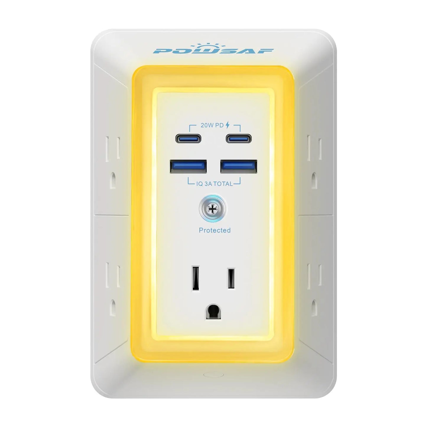POWSAF Multi Plug Outlet Surge Protector with USB Ports