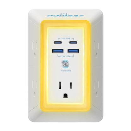 POWSAF Multi Plug Outlet Surge Protector with USB Ports