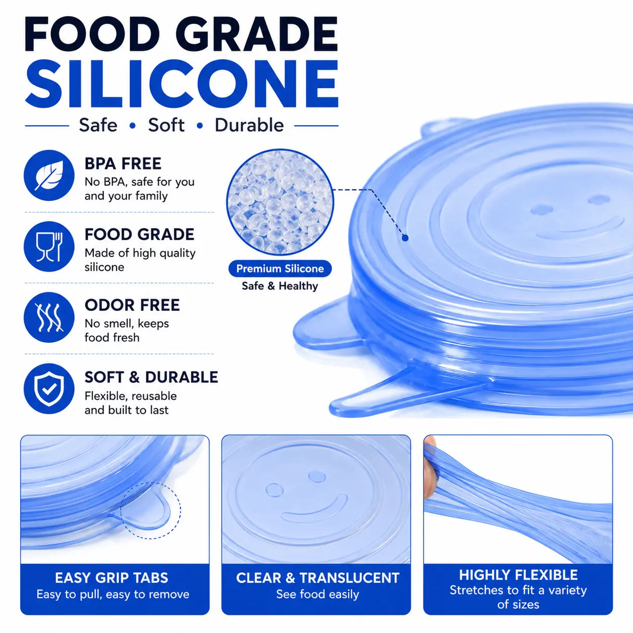 Universal Silicone Stretch Lids – Reusable Food Storage Covers (6 Pack)