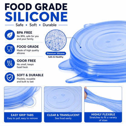 Universal Silicone Stretch Lids – Reusable Food Storage Covers (6 Pack)