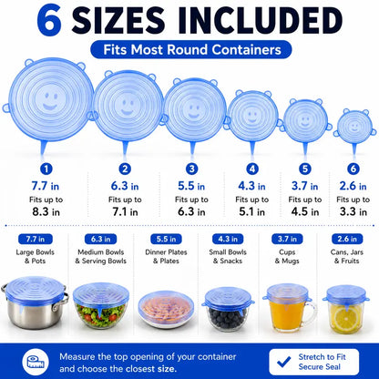 Universal Silicone Stretch Lids – Reusable Food Storage Covers (6 Pack)