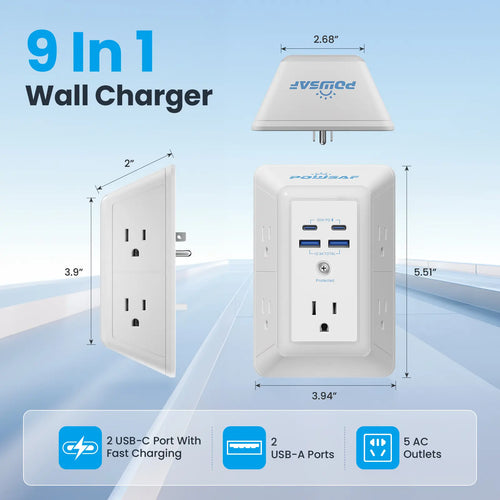 POWSAF Multi Plug Outlet Surge Protector with USB Ports