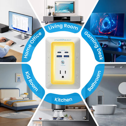 POWSAF Multi Plug Outlet Surge Protector with USB Ports